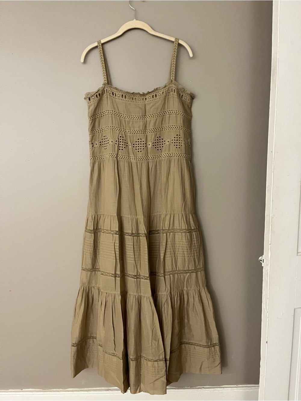 Isabel Marant Sleeveless Button-Front Midi Dress in Olive Beige - Picture 7 of 15